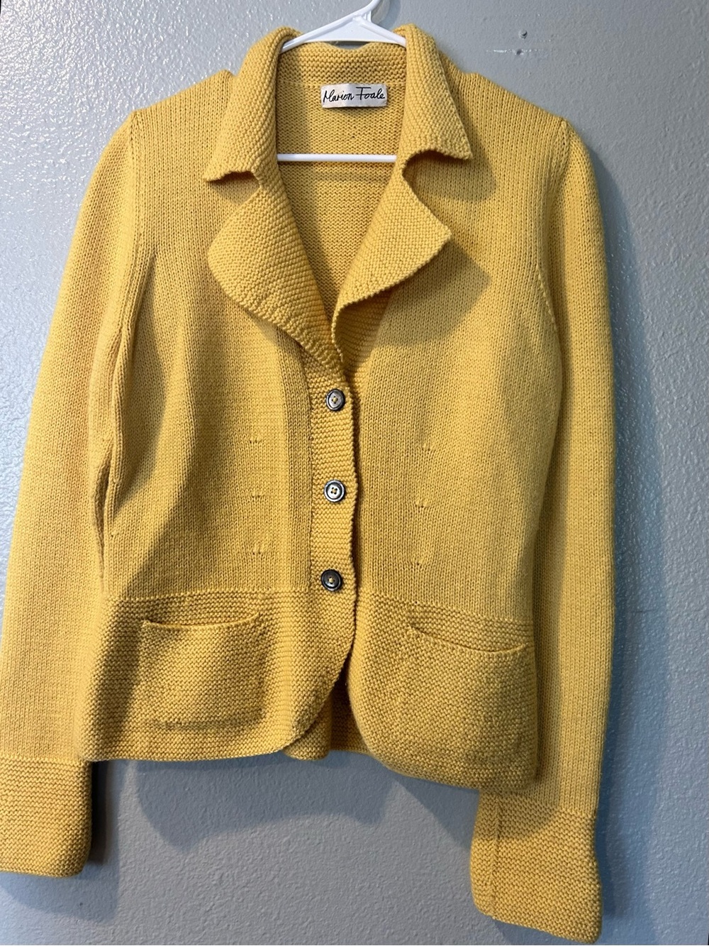 Vintage Marion Foale Hand-Knit Wool Blazer Cardigan Jacket S/M Gold